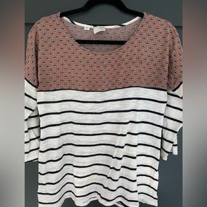 Anthropologie Scoop Neck Striped Top | Women’s Small | Navy + Orange